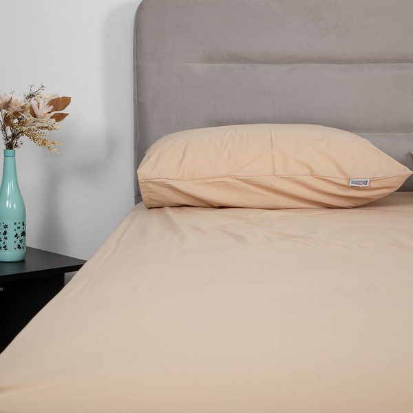 Percale Cotton, Fitted bed sheet set- Tan