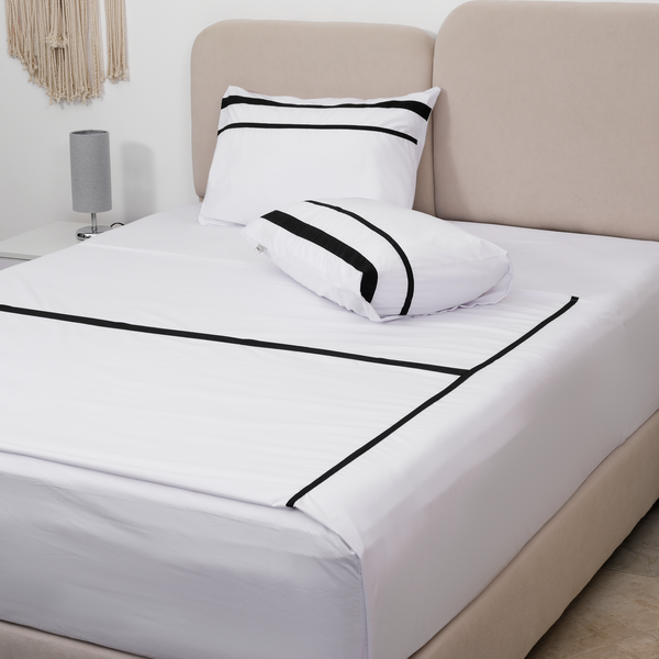 Flat Bedsheet, Percale Cotton, Decorative White, T-Line design