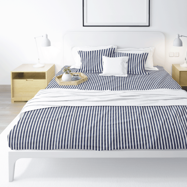 Printed, Fitted bed sheet set- Blue Stripe