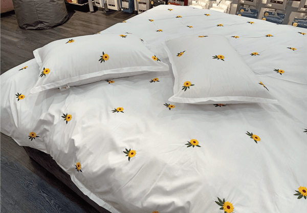 Percale Cotton, Sunflower Embroidered Duvet Cover Set
