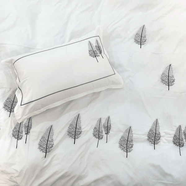Percale Cotton, Trees Embroidered Duvet Cover Set