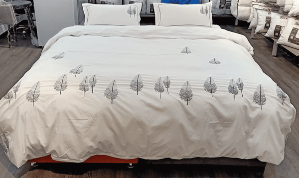 Percale Cotton, Trees Embroidered Duvet Cover Set