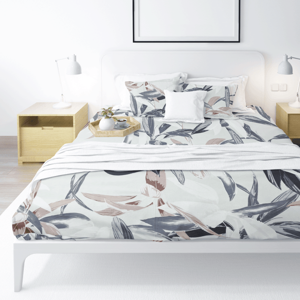 Printed, Fitted bed sheet set- Big Leaves