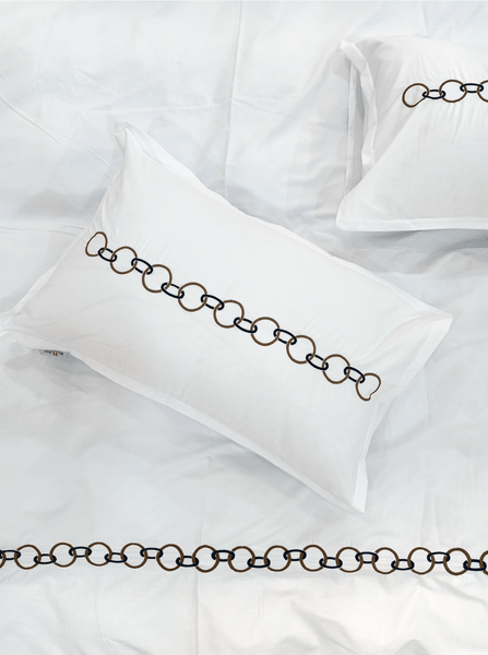Percale Cotton, Links Embroidered Duvet Cover Set