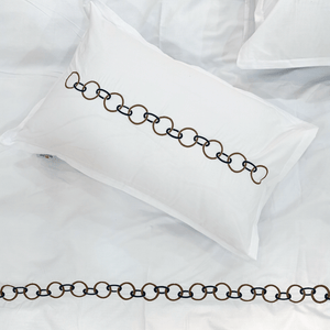 Percale Cotton, Links Embroidered Duvet Cover Set
