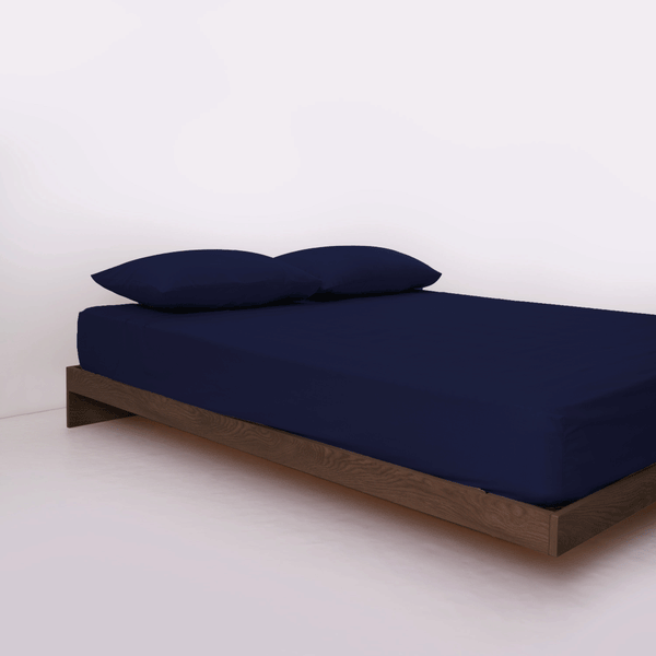 Percale Cotton, Fitted bed sheet set- Dark Blue