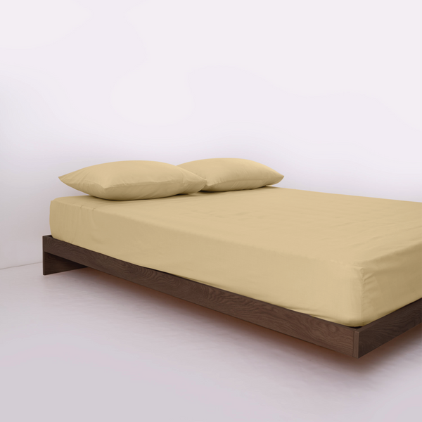 Percale Cotton, Fitted bed sheet set- Tan