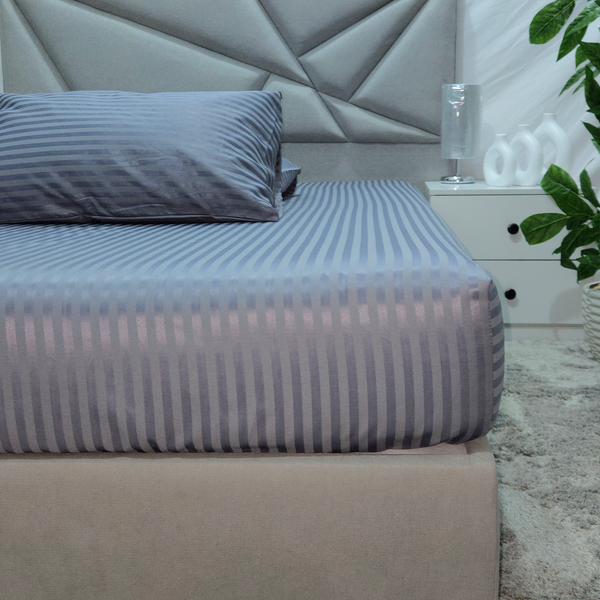 Fitted bed sheet set, Satin, Stripe - Gray