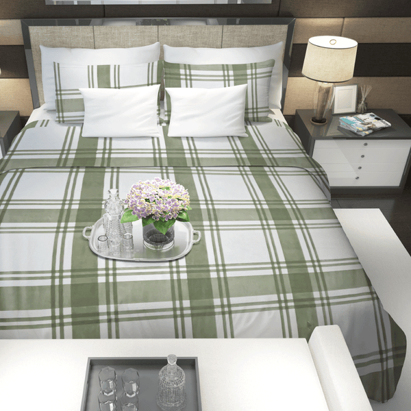 Printed, Flat bed sheet set - Green Plaid