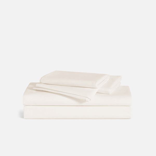Percale Cotton, Fitted bed sheet set- Ivory