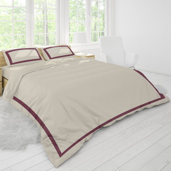 Percale Cotton, Decorative Ivory duvet cover, Outer Border design